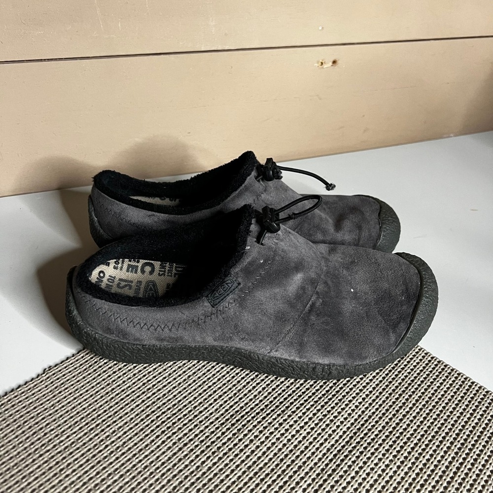 Keen Howser III Slide Grey Felt Faux Fur Lined‎ Slippers Womens 9 1026650